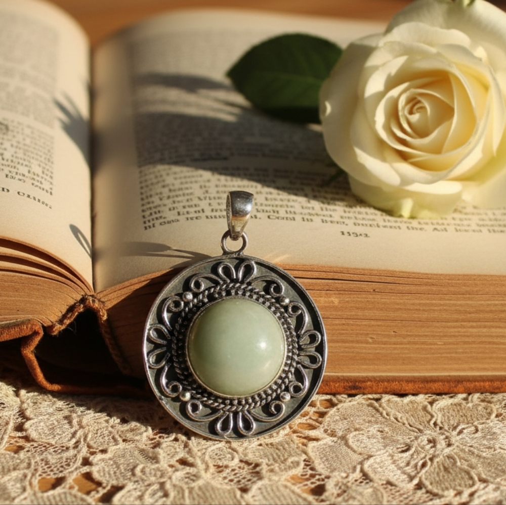 Natural Green Jade Sterling Silver Pendant 9.54 ctw